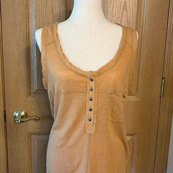 Free People Linen Travel Tank Top Small Oversized Mustard Yellow - Picture 3 of 6